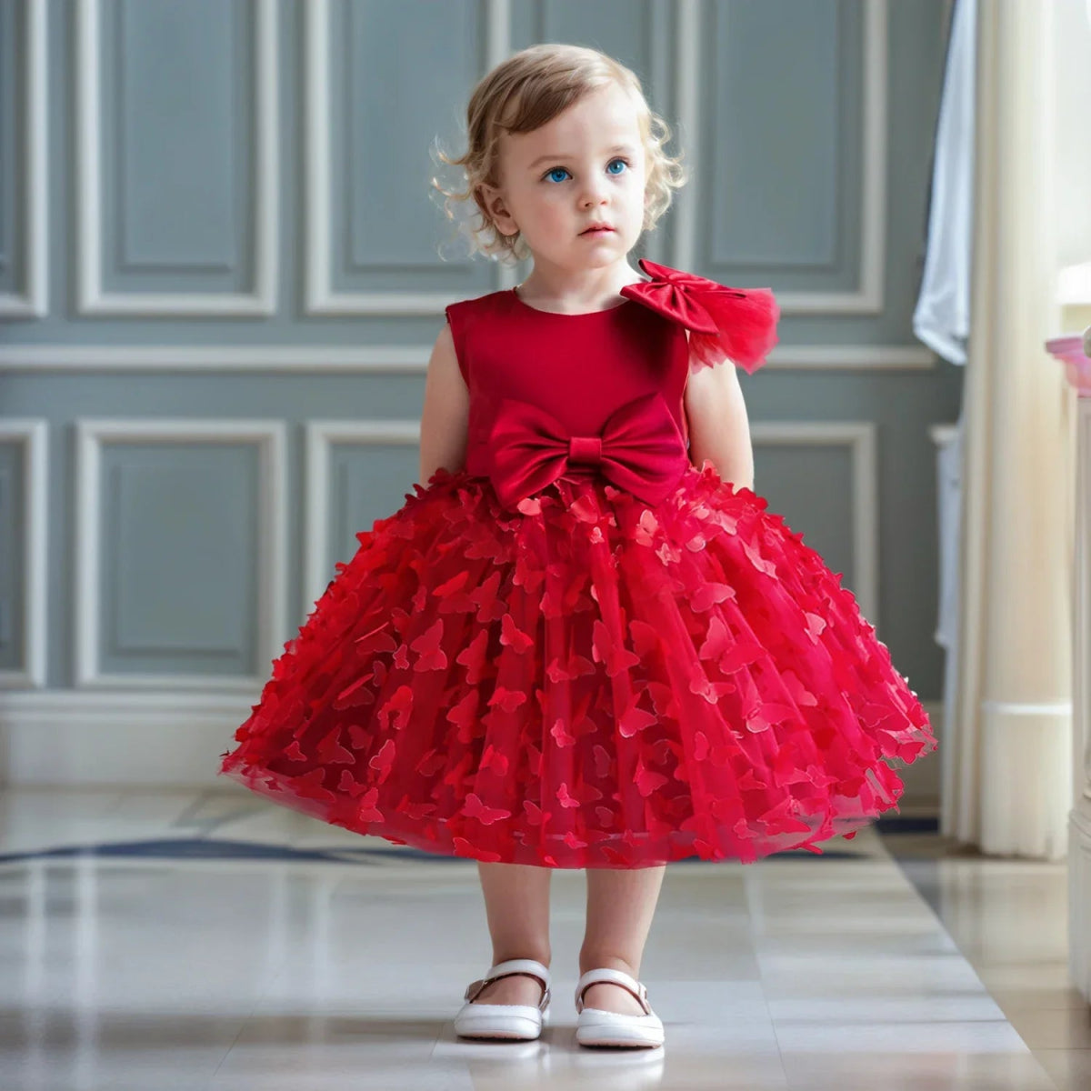 Vestido de Festa Tule Borboleta Laço | 9M - 3 Anos - Betina Baby
