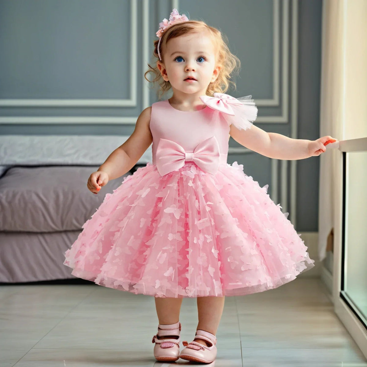 Vestido de Festa Tule Borboleta Laço | 9M - 3 Anos - Betina Baby