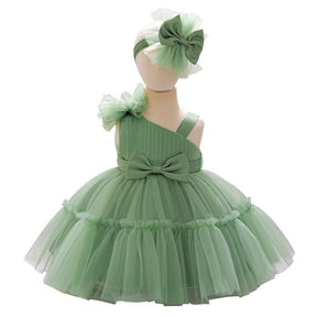 Vestido de Festa Tule Ombro Laço | 6M - 3 Anos - Betina Baby
