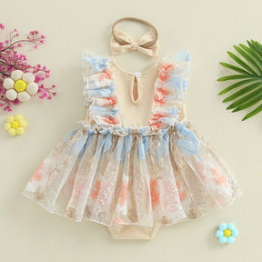 Vestido Tule Borboleta Bordado + Laço | 0 - 18 Meses - Betina Baby