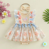 Vestido Tule Borboleta Bordado + Laço | 0 - 18 Meses - Betina Baby