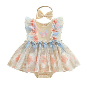 Vestido Tule Borboleta Bordado + Laço | 0 - 18 Meses - Betina Baby
