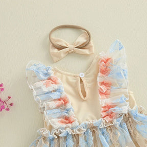 Vestido Tule Borboleta Bordado + Laço | 0 - 18 Meses - Betina Baby