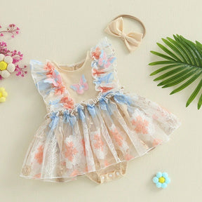Vestido Tule Borboleta Bordado + Laço | 0 - 18 Meses - Betina Baby
