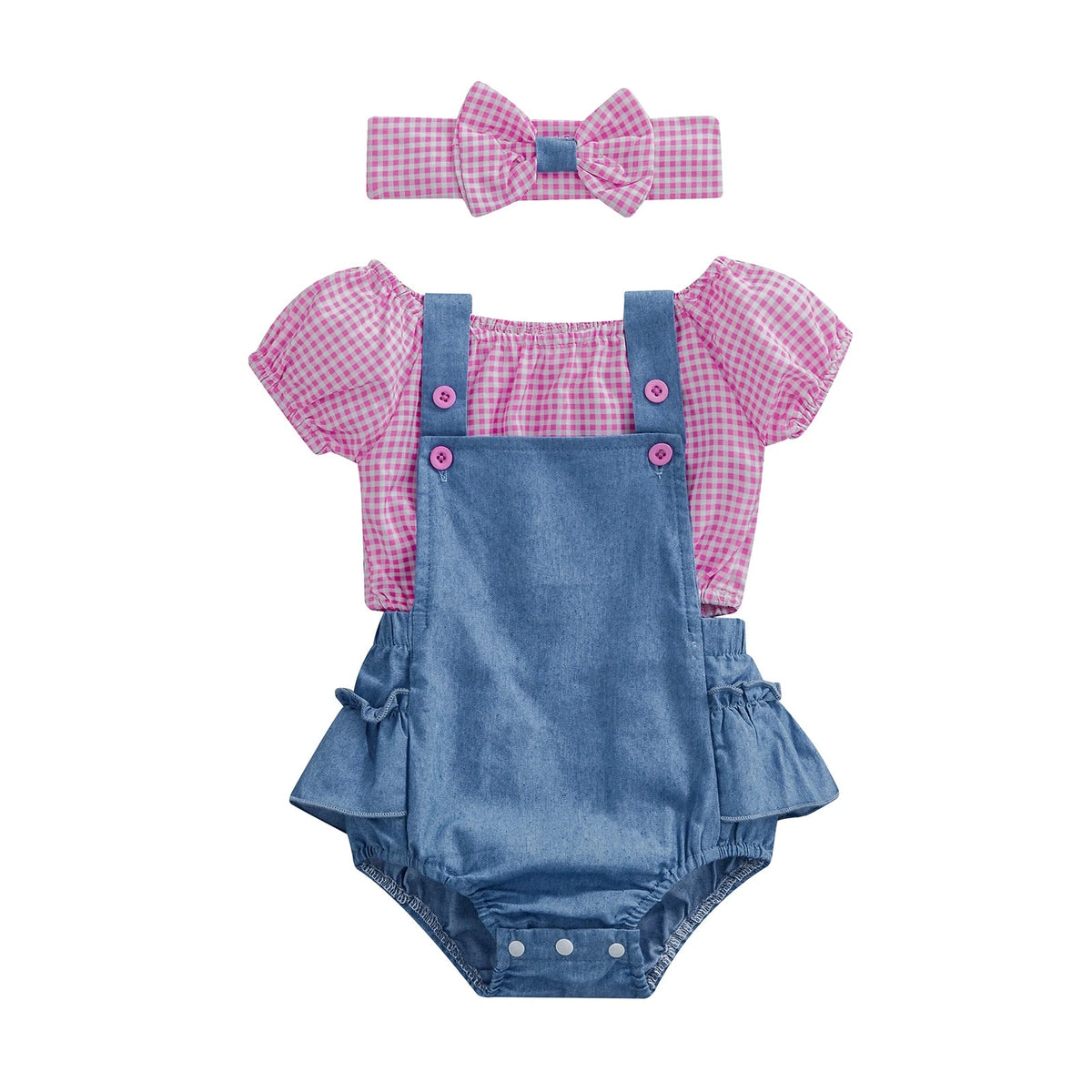Conjunto Xadrez Rosa 3Peças | 0-24 Meses - Betina Baby