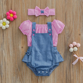 Conjunto Xadrez Rosa 3Peças | 0-24 Meses - Betina Baby