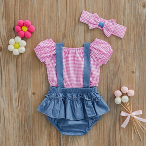 Conjunto Xadrez Rosa 3Peças | 0-24 Meses - Betina Baby
