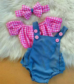 Conjunto Xadrez Rosa 3Peças | 0-24 Meses - Betina Baby