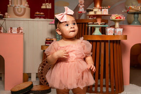 Vestido Manguinha Tule + Laço | 0-24 Meses - Betina Baby