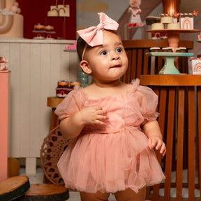 Vestido Manguinha Tule + Laço | 0-24 Meses - Betina Baby
