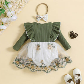 Vestido Tule Bordado Manga | 0-24 Meses - Betina Baby
